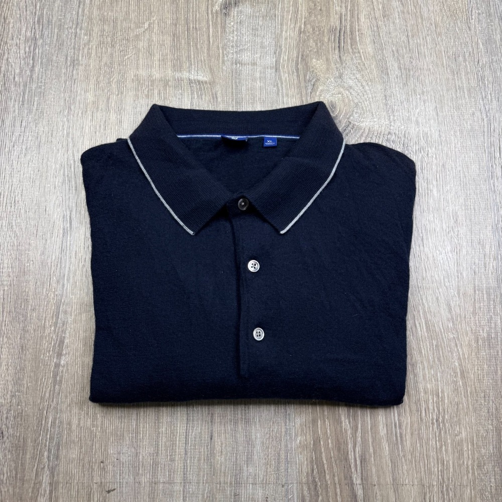 FootJoy 1857 Mens Navy Blue Classic Cashmere Long-Sleeve Polo Sweater Size XL